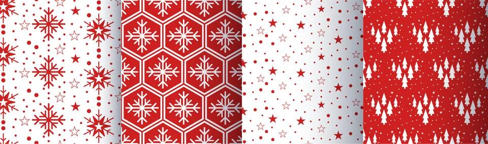Christmas geometry seamless pattern. Set of backgrounds. Red white vector Stock Illustration