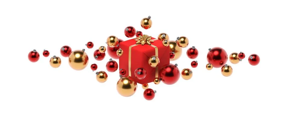 Christmas gift and balls on white background Stock Illustration