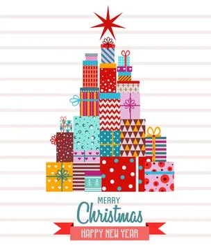 Christmas Gift Box Alternative Tree Holiday Card Stock Illustration