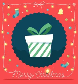 Christmas gift box background decorations by christmas lights and elements. イラスト素材