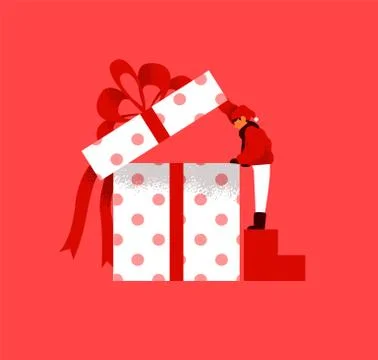 Christmas gift box concept of kid opening present Stock Illustration
