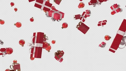 Christmas gift box fall on alpha Stock Footage 256120530