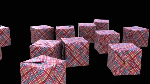 Christmas gift box falling, 3d Animation. Alpha Mask. Holiday Concept. 4k Stock Footage 142861688