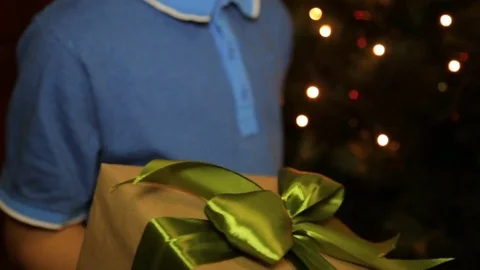 A Christmas gift box in the hands of a child Vídeo Stock 82137529