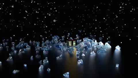 Christmas gift box inside ice cube intro Stock Footage 145660089