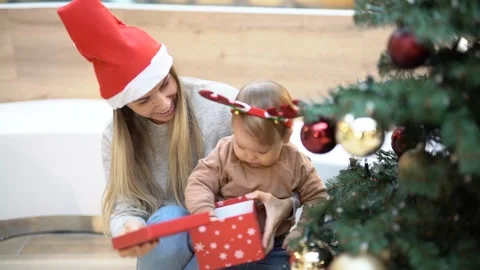 Christmas Gift Box Opening Stock Footage 222543154
