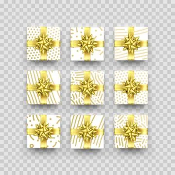 Christmas gift box or present with golden ribbon bow and wrapping paper zigza Stock Illustration