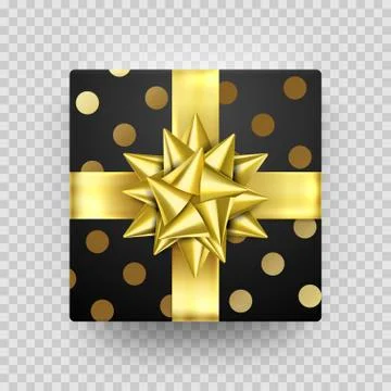 Christmas gift box present golden ribbon bow wrapping dotted vector pattern Stockillustratie