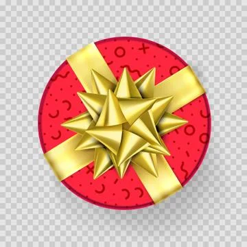 Christmas gift box present red golden ribbon bow wrapper pattern vector isola Stock Illustration
