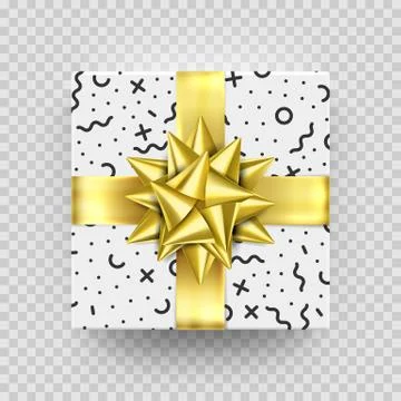 Christmas gift box present red golden ribbon bow wrapper pattern vector isola Stock Illustration