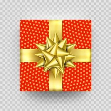 Christmas gift box present red golden ribbon bow wrapper pattern vector isola Stock Illustration