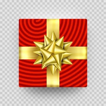 Christmas gift box present red golden ribbon bow wrapper pattern vector isola Stock Illustration