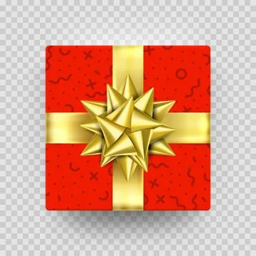 Christmas gift box present red golden ribbon bow wrapper pattern vector isola Stock Illustration