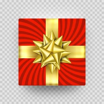Christmas gift box present red golden ribbon bow wrapper pattern vector isola Stock Illustration