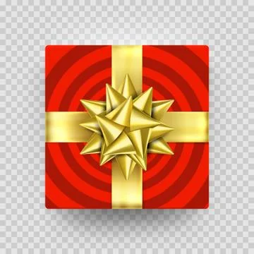 Christmas gift box present red golden ribbon bow wrapper pattern vector isola Stock Illustration