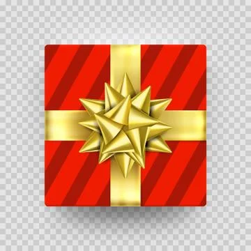 Christmas gift box present red golden ribbon bow wrapper pattern vector isola Stock Illustration