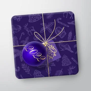 Christmas Gift Box Realistic Vector Template. Paper Wrapped Container with Stock Illustration
