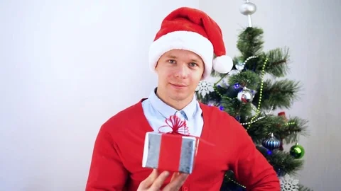 Christmas gift box with ribbon Stock Footage 82204011