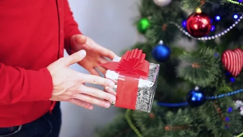 Christmas gift box with ribbon Stock Footage 82204019