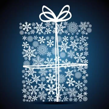 Christmas gift box, snowflake design background. Stock Illustration