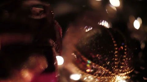 Christmas gift boxes and Christmas ball decoration with lights Stock Footage 80962344