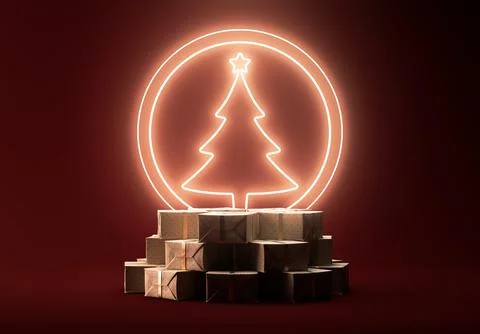 Christmas Gift Boxes And Tree Symbol Stock Illustration