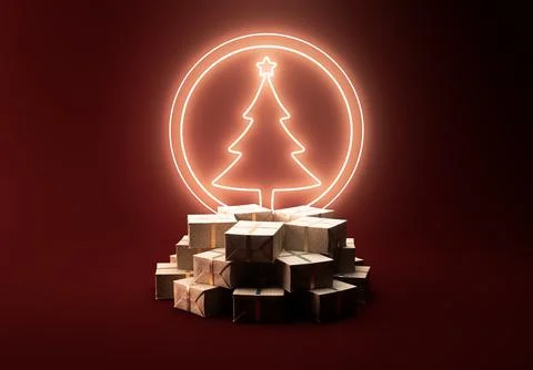 Christmas Gift Boxes And Tree Symbol Stock Illustration