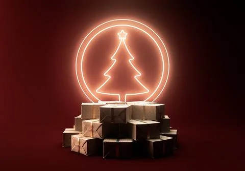 Christmas Gift Boxes And Tree Symbol Stock Illustration