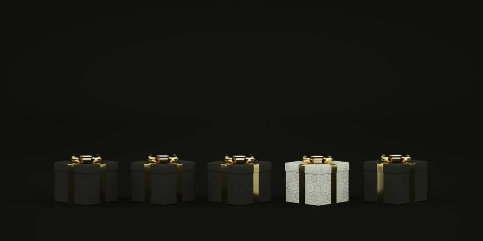 Christmas gift boxes on black background 3d render illustration Stock Illustration