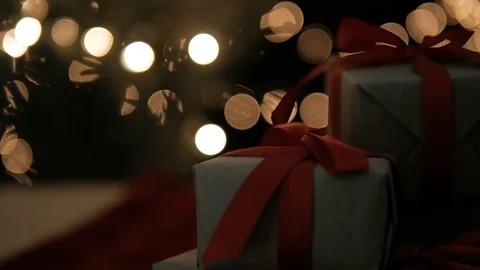 Christmas gift boxes with bokeh lights Stock Footage 95633232