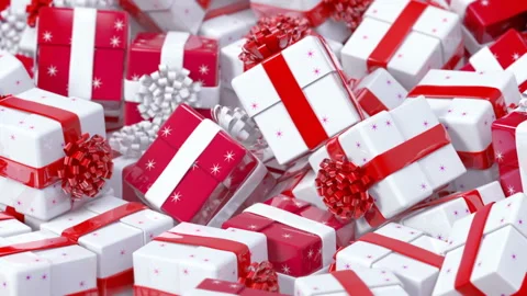 Christmas gift boxes with bows and ribbons Stock Footage 121773503