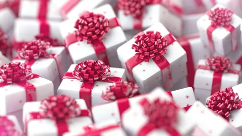 Christmas gift boxes with bows and ribbons Stock Footage 141962773