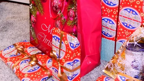 Christmas Gift Boxes, Closeup Stock Footage 122030463
