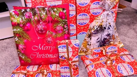 Christmas Gift Boxes, Closeup Stock Footage 122030467
