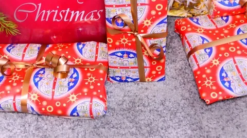 Christmas Gift Boxes, Closeup Stock-Footage 122030695