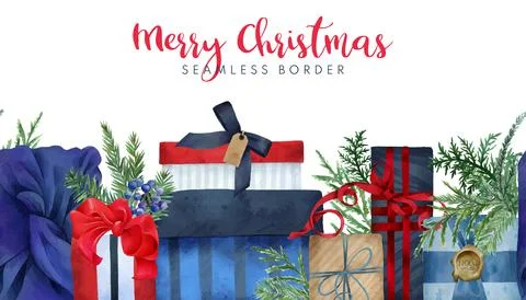 Christmas gift boxes composition with fir branches Stock Illustration