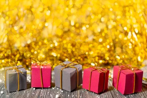 Christmas gift boxes. Copy space. Stock Photos