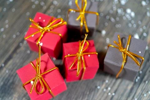 Christmas gift boxes. Copy space. Stock Photos