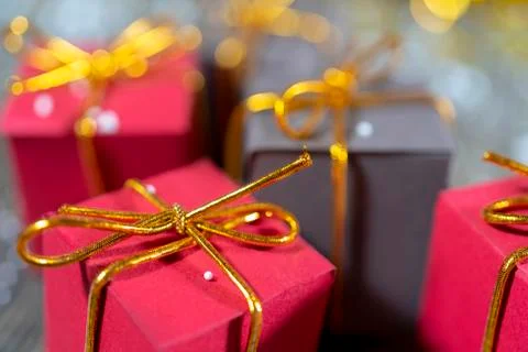 Christmas gift boxes. Copy space. Stock Photos