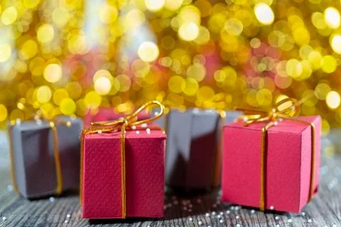 Christmas gift boxes. Copy space. Stock Photos