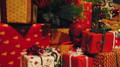 Christmas gift boxes with decorations 4K Stock Footage 98317020