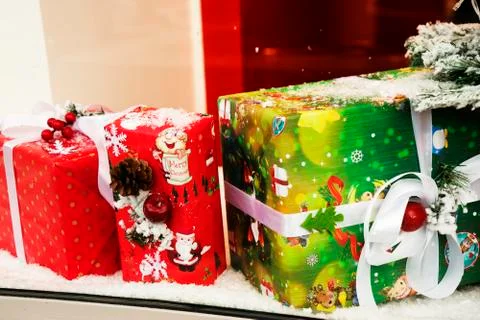 Christmas gift boxes with decorations Stock Photos