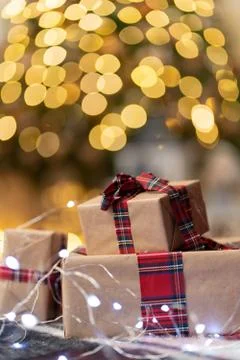 Christmas gift boxes with decorations Stock Photos