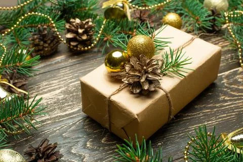 Christmas gift boxes with decorations Stock Photos