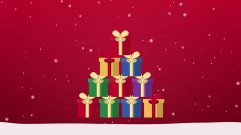 Christmas gift boxes falling and stacking into a pyramid with Merry Christmas Stock-Footage 348258474