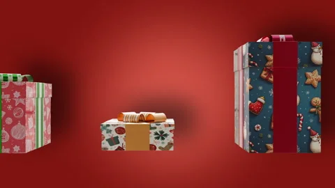 Christmas Gift Boxes With Festive Wrapping in Vibrant Colors and Patterns Stock Footage 314780657