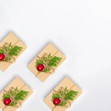 Christmas gift boxes pattern on white background Stock Photos