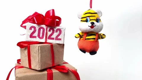 Christmas gift boxes with red ribbon Stock Footage 166107741