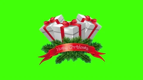 Christmas gift boxes with red ribbon and text on green screen background Stock Footage 320867245