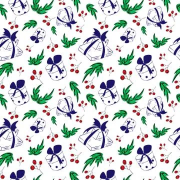 Christmas gift boxes seamless pattern. Hand drawn sketch style. Colorful 스톡 일러스트